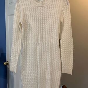 Elegant Off White Cable Knit Dress